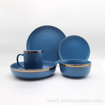 Custom Logo Blue Ceramic Plates for Hotel Rustic